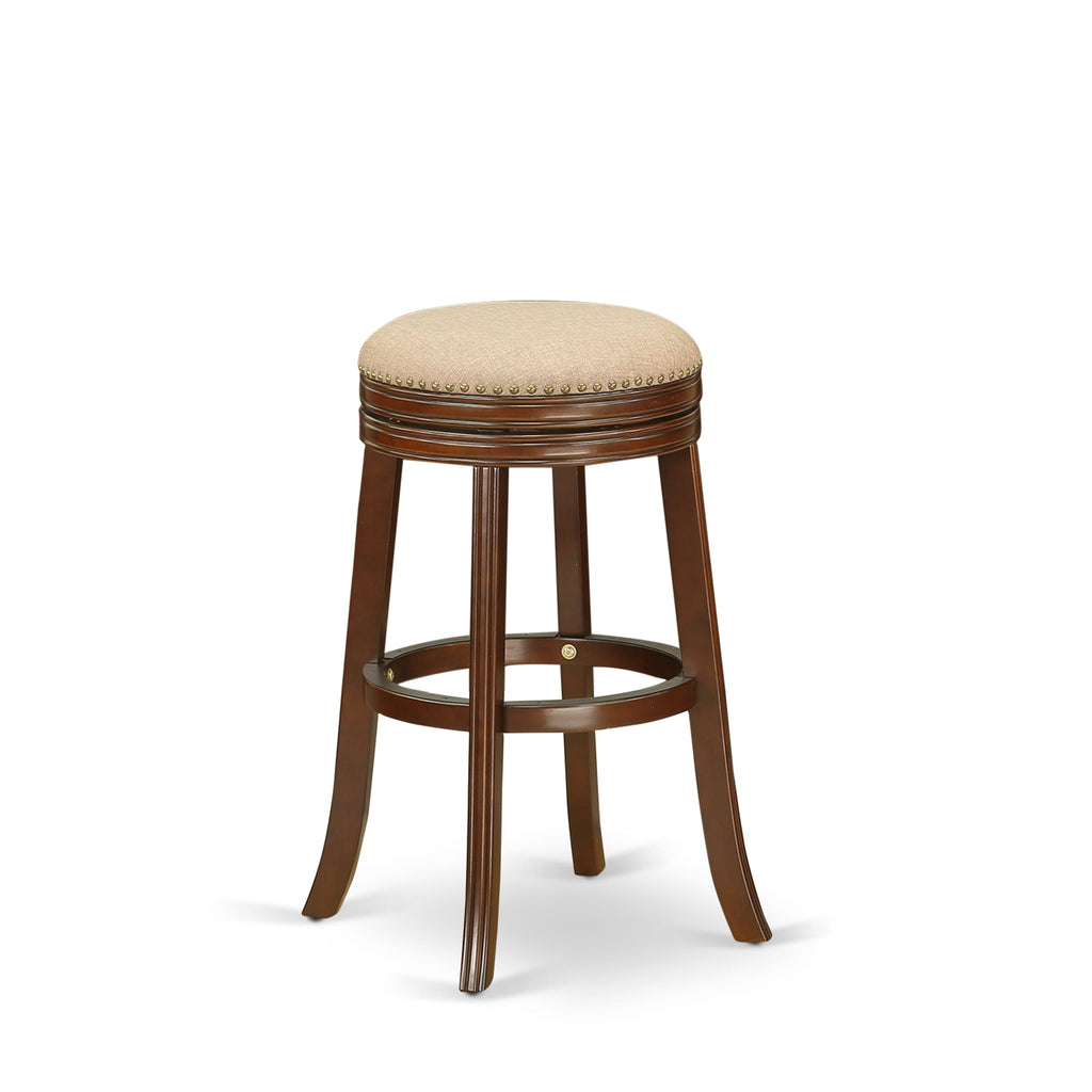 East West Furniture DVS030-303 Devers Counter Height Bar Stool - Round Shape Mocha PU Leather Upholstered Kitchen Counter Backless Chairs