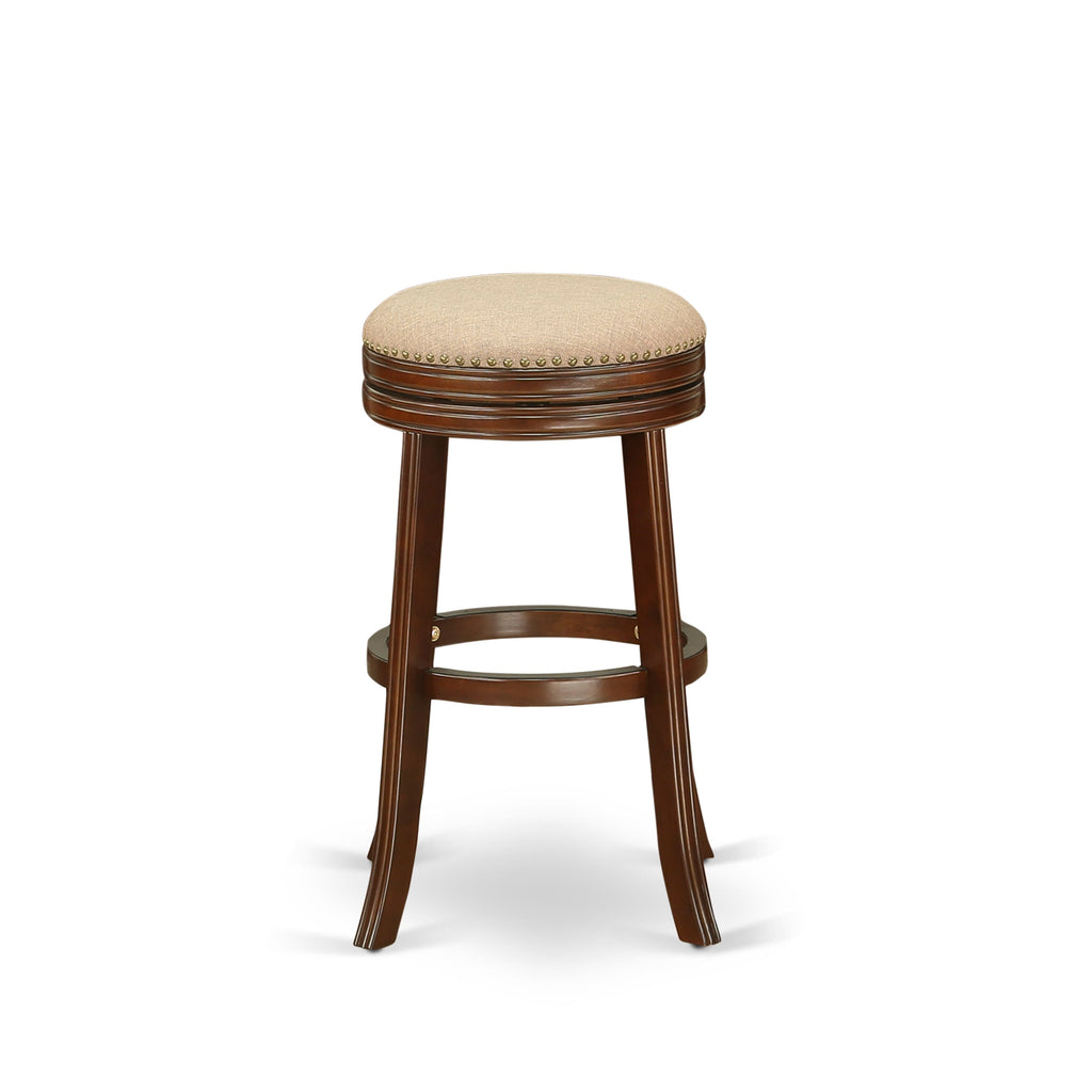 East West Furniture DVS030-303 Devers Counter Height Bar Stool - Round Shape Mocha PU Leather Upholstered Kitchen Counter Backless Chairs