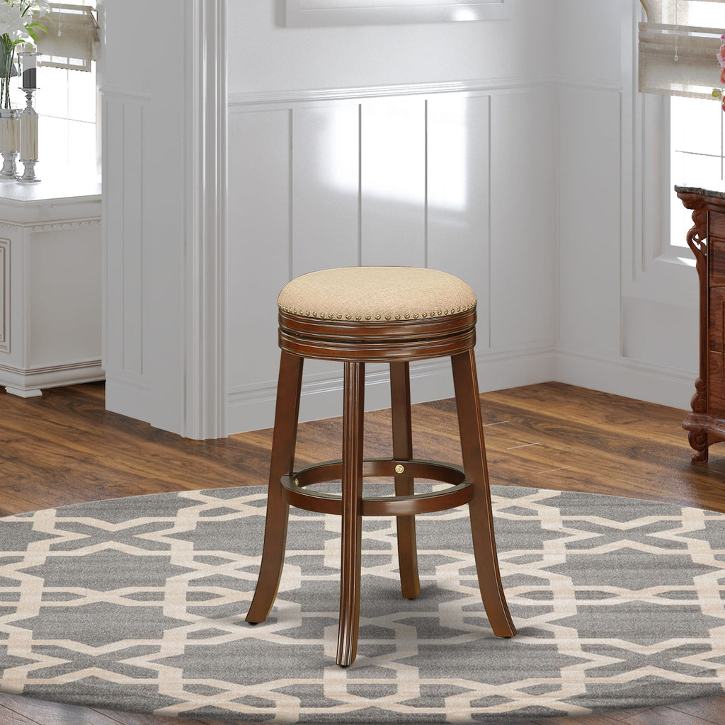 East West Furniture DVS030-303 Devers Counter Height Bar Stool - Round Shape Mocha PU Leather Upholstered Kitchen Counter Backless Chairs