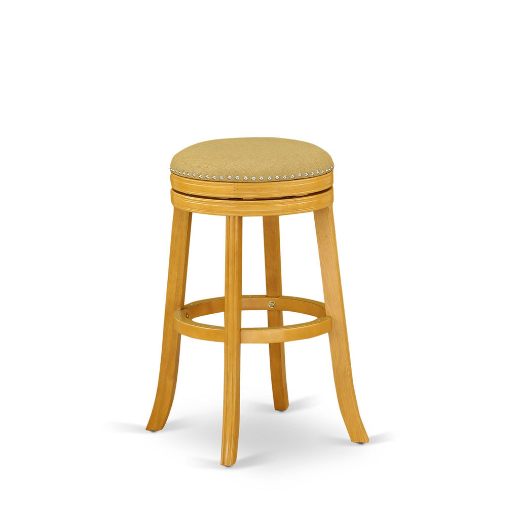 East West Furniture DVS030-416 Devers Counter Height Barstool - Round Shape Vegas Gold PU Leather Upholstered Backless Chairs