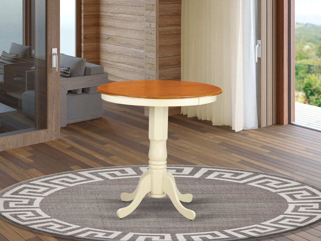 East West Furniture EDT-WHI-TP Eden Bar Height Counter Table - a Round Dinner Table Top with Pedestal Base