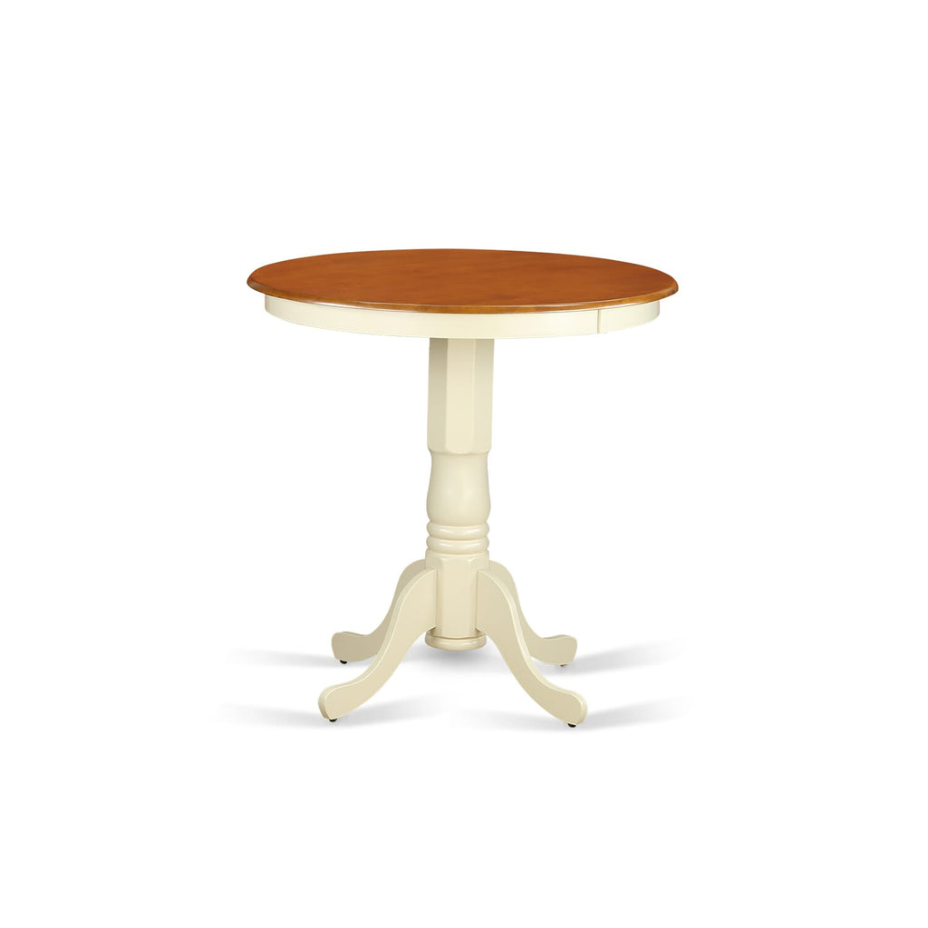 East West Furniture EDT-WHI-TP Eden Bar Height Counter Table - a Round Dinner Table Top with Pedestal Base