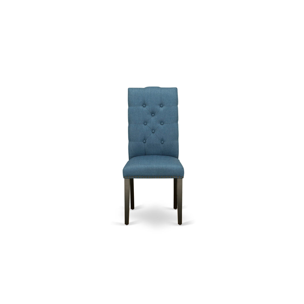 East West Furniture ELP1T21 Elsa Parson Kitchen Chairs - Button Tufted Nailhead Trim Blue Linen Fabric Upholstered Dining Chairs