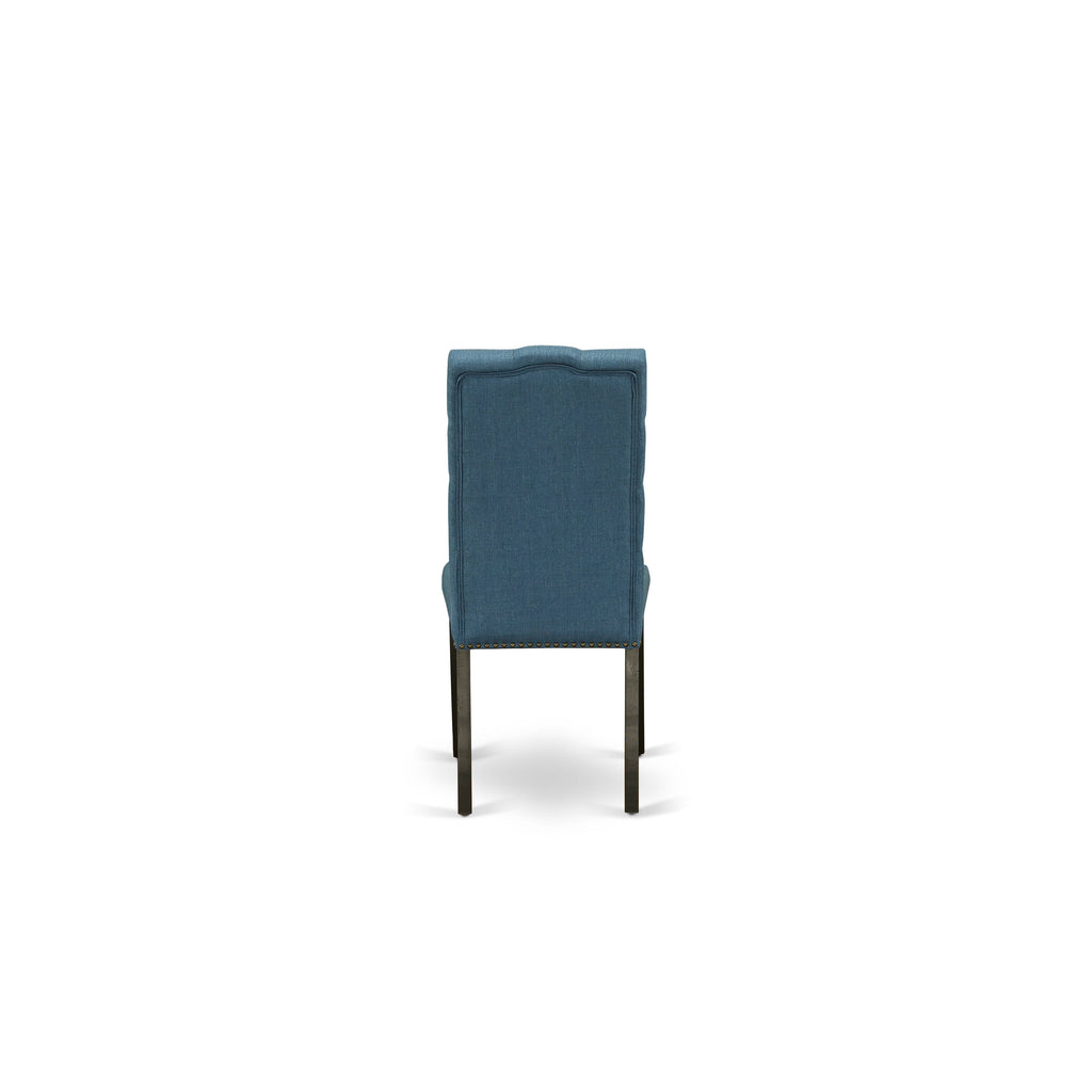 East West Furniture X627EL121-6 6 Piece Dinette Set Contains a Rectangle Dining Room Table with X-Legs and 4 Blue Linen Fabric Parson Chairs with a Bench