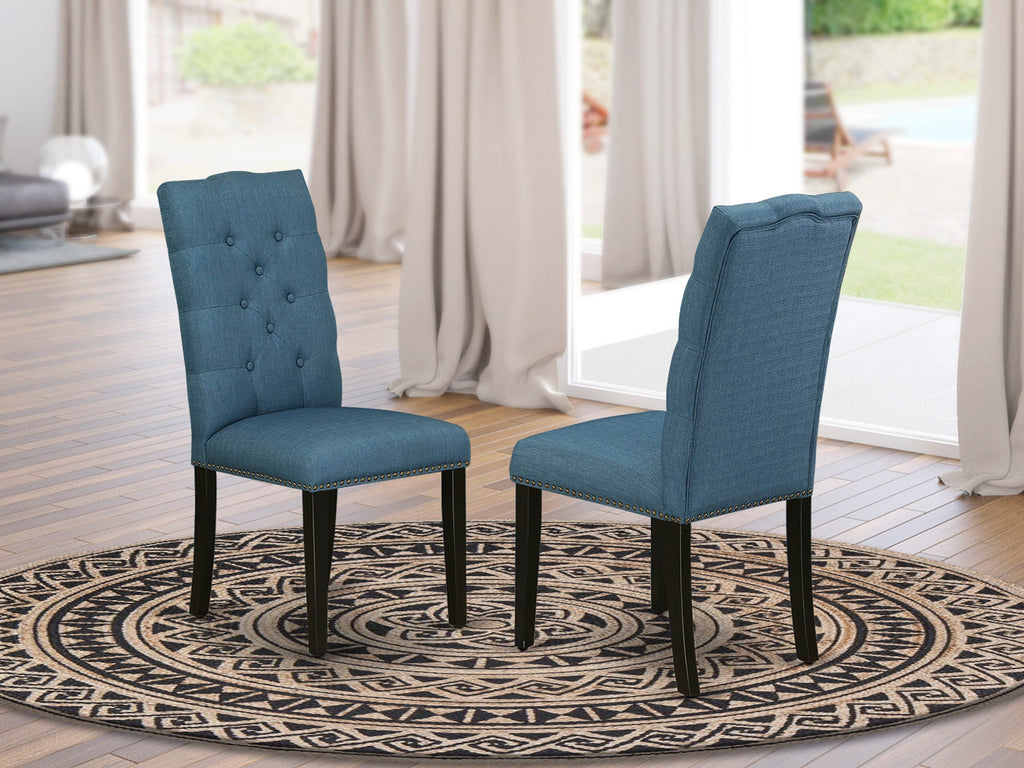 East West Furniture ELP1T21 Elsa Parson Kitchen Chairs - Button Tufted Nailhead Trim Blue Linen Fabric Upholstered Dining Chairs