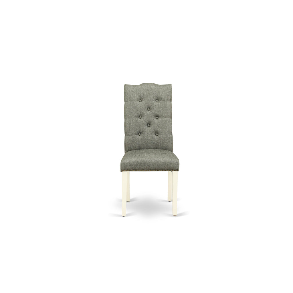 East West Furniture ELP2T07 Elsa Parson Dining Room Chairs - Button Tufted Nailhead Trim Gray Linen Fabric Padded Chairs