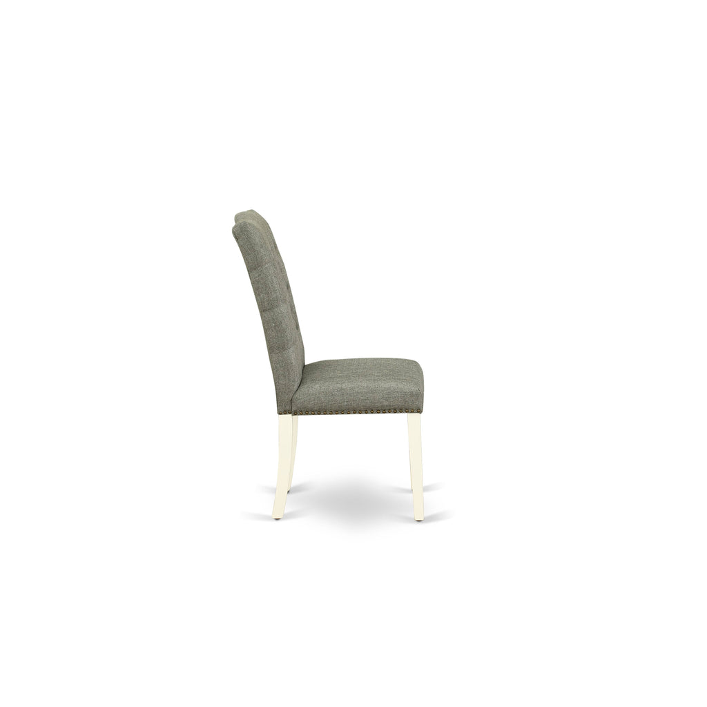East West Furniture 5-Piece Dining room Table Set Included 4 Parson Dining chairs Upholstered Seat and High Button Tufted Chair Back and Rectangular Dining Table with Linen White Table Top - Linen White Finish