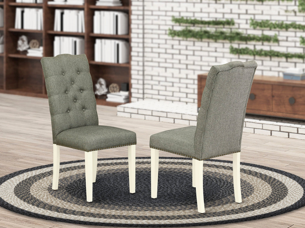 East West Furniture ELP2T07 Elsa Parson Dining Room Chairs - Button Tufted Nailhead Trim Gray Linen Fabric Padded Chairs