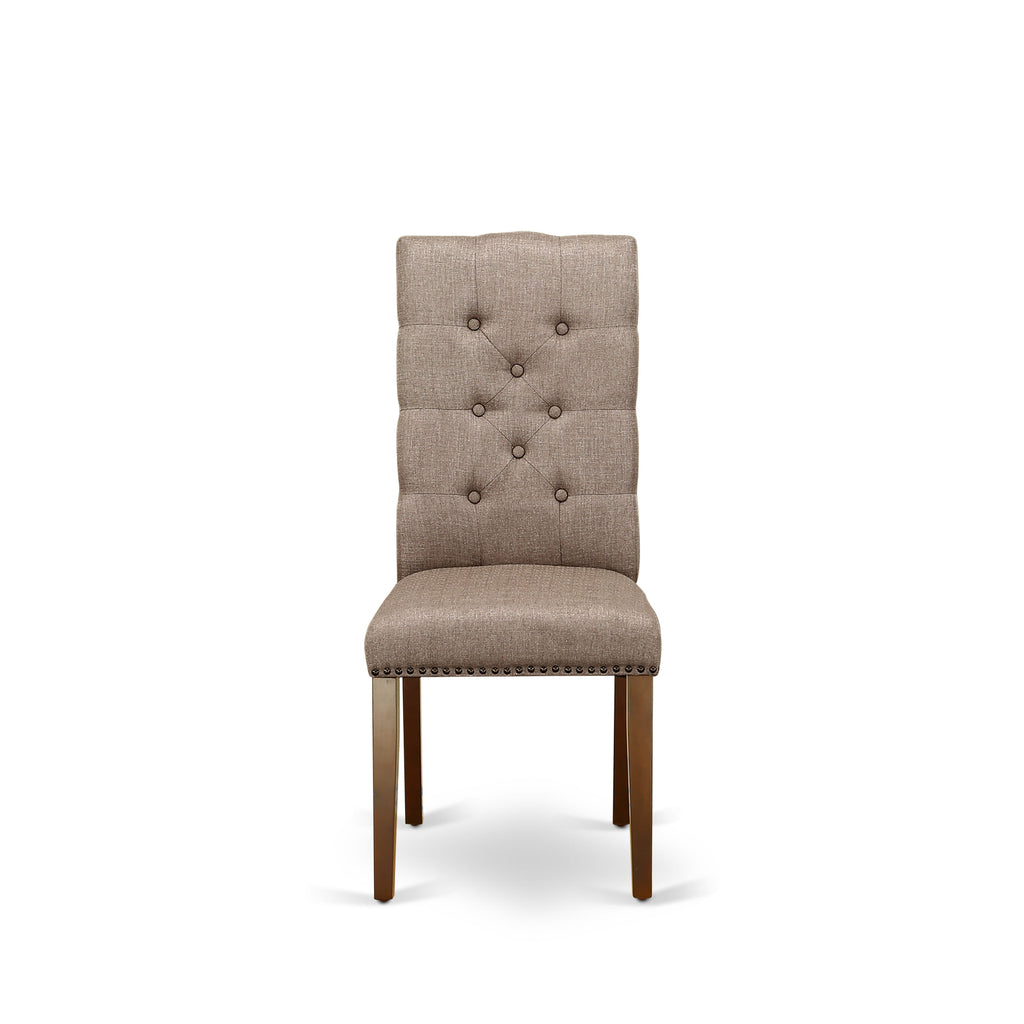 East West Furniture ELP3T16 Elsa Parson Dining Chairs - Button Tufted Nailhead Trim Dark Khaki Linen Fabric Upholstered Chairs