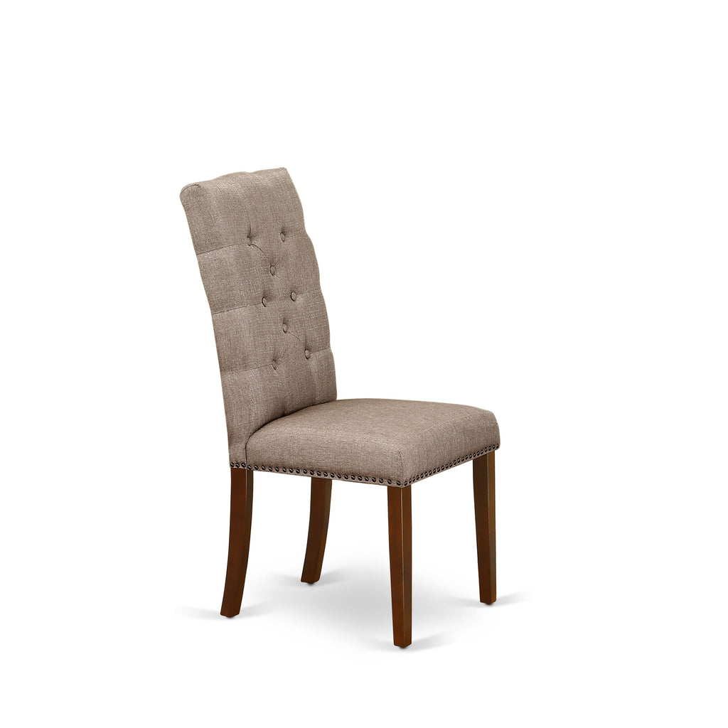 East West Furniture ELP3T16 Elsa Parson Dining Chairs - Button Tufted Nailhead Trim Dark Khaki Linen Fabric Upholstered Chairs