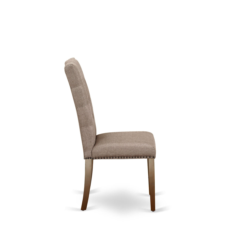 East West Furniture ELP3T16 Elsa Parson Dining Chairs - Button Tufted Nailhead Trim Dark Khaki Linen Fabric Upholstered Chairs