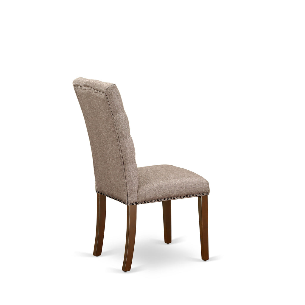 East West Furniture ELP3T16 Elsa Parson Dining Chairs - Button Tufted Nailhead Trim Dark Khaki Linen Fabric Upholstered Chairs
