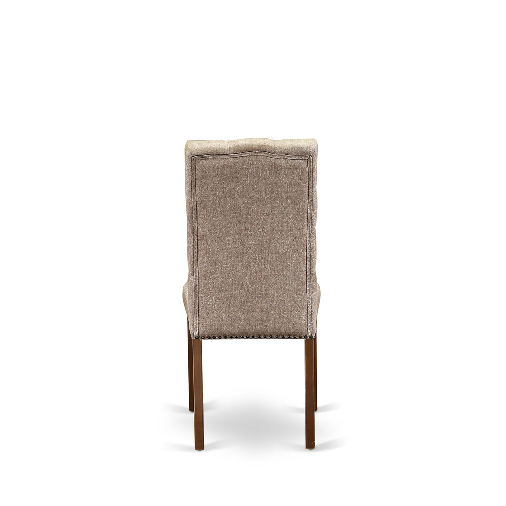East West Furniture ELP3T16 Elsa Parson Dining Chairs - Button Tufted Nailhead Trim Dark Khaki Linen Fabric Upholstered Chairs