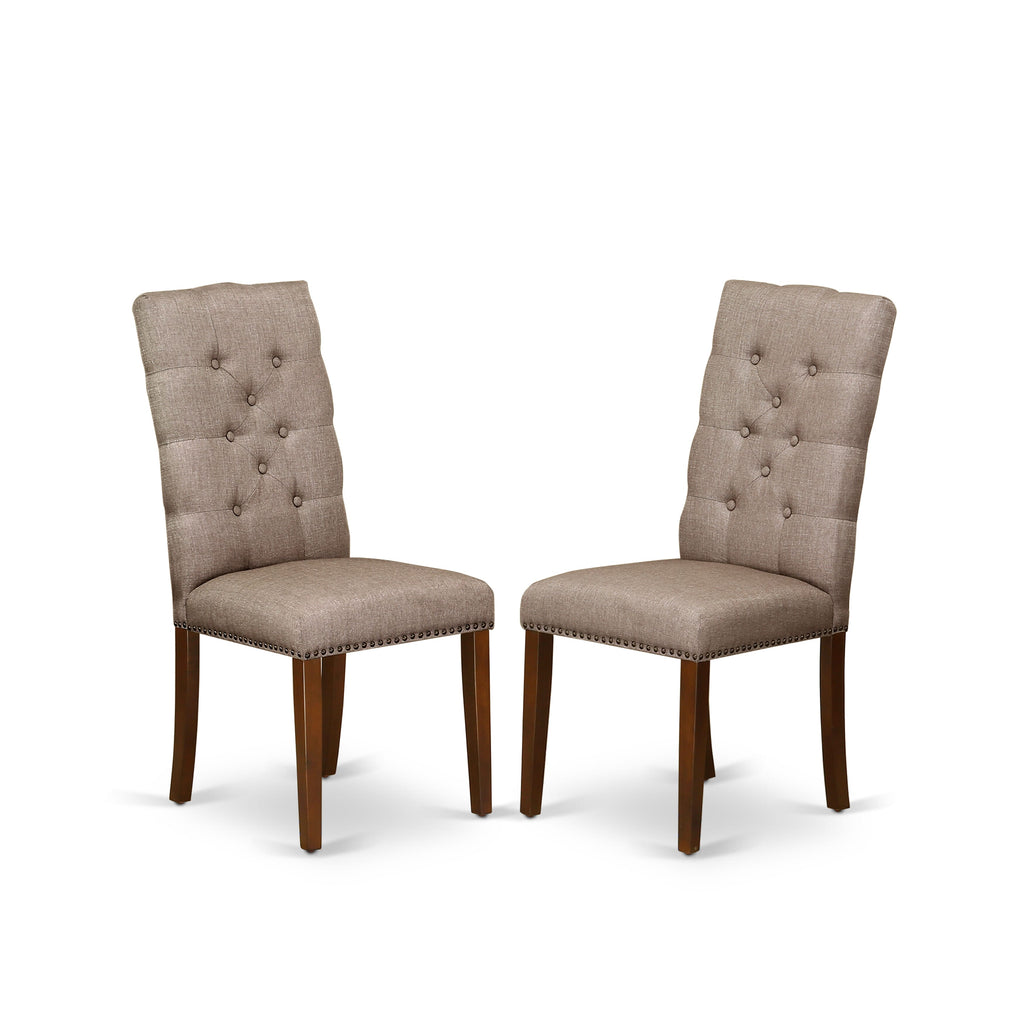 East West Furniture ELP3T16 Elsa Parson Dining Chairs - Button Tufted Nailhead Trim Dark Khaki Linen Fabric Upholstered Chairs