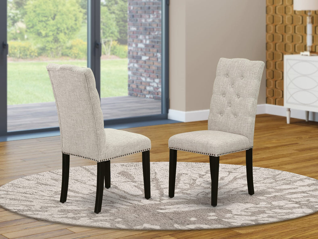 East West Furniture ELP6T35 Elsa Parson Dining Room Chairs - Button Tufted Nailhead Trim Doeskin Linen Fabric Padded Chairs