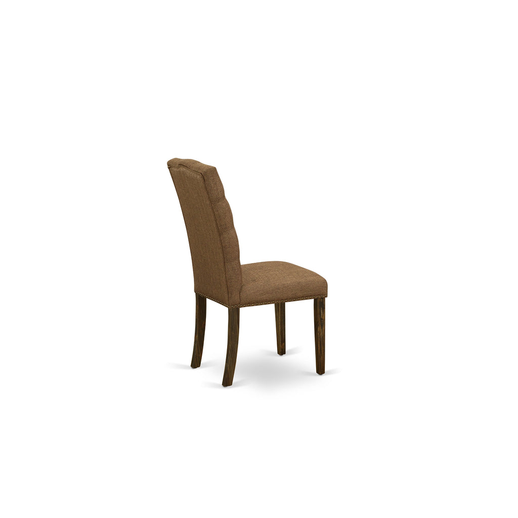 East West Furniture X777EL718-9 9-Pc Rectangular Dinette Set a beautiful Distressed Jacobean Small Table top and 8 Wonderful Upholstered Dining chairs with Nail Heads and Button Tufted, Distressed Jacobean Finish