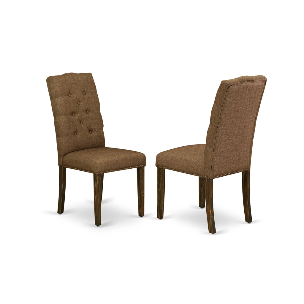 East West Furniture X777EL718-5 5-Piece Dining room SetIncluded 4 kitchen chairs Upholstered Seat and High Button Tufted Chair Back and Rectangular dining table with Distressed Jacobean Mid Century Dining Table top (Distressed Jacobean Finish)