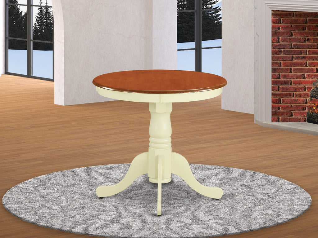 East West Furniture EMT-BMK-TP Eden Dining Table - a Round Wooden Table Top with Pedestal Base, 30x30 Inch, Buttermilk & Cherry