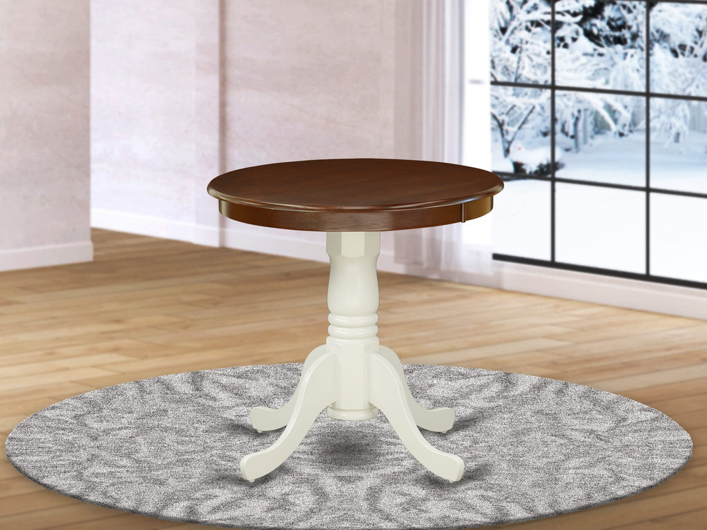 East West Furniture EMT-MLW-TP Eden Kitchen Table - a Round Dining Table Top with Pedestal Base, 30x30 Inch, Mahogany & Linen White
