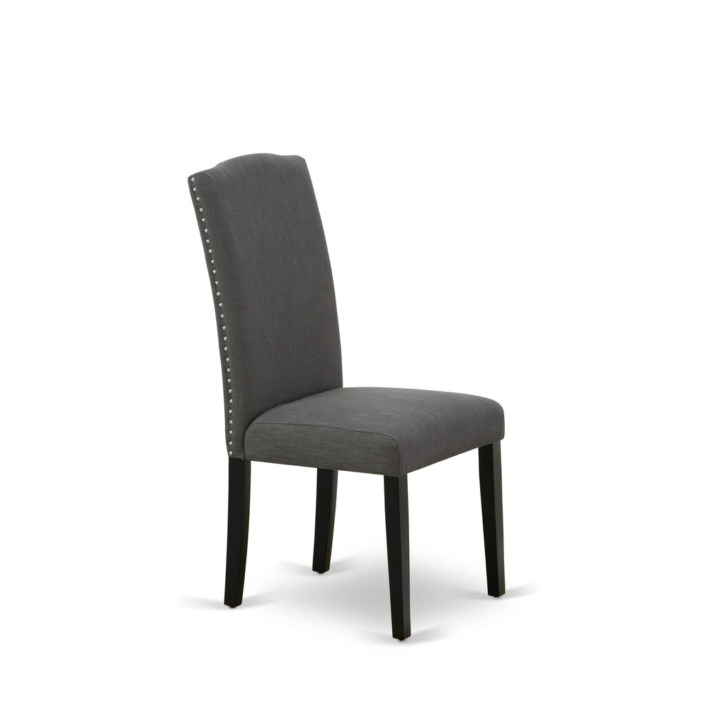 East West Furniture ENP1T20 Encinal Parson Dining Room Chairs - Nailhead Trim Dark Gotham Linen Fabric Padded Chairs