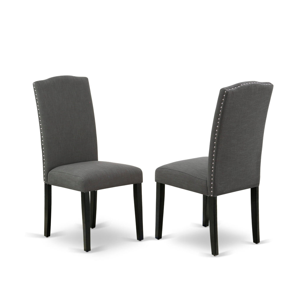 East West Furniture ENP1T20 Encinal Parson Dining Room Chairs - Nailhead Trim Dark Gotham Linen Fabric Padded Chairs