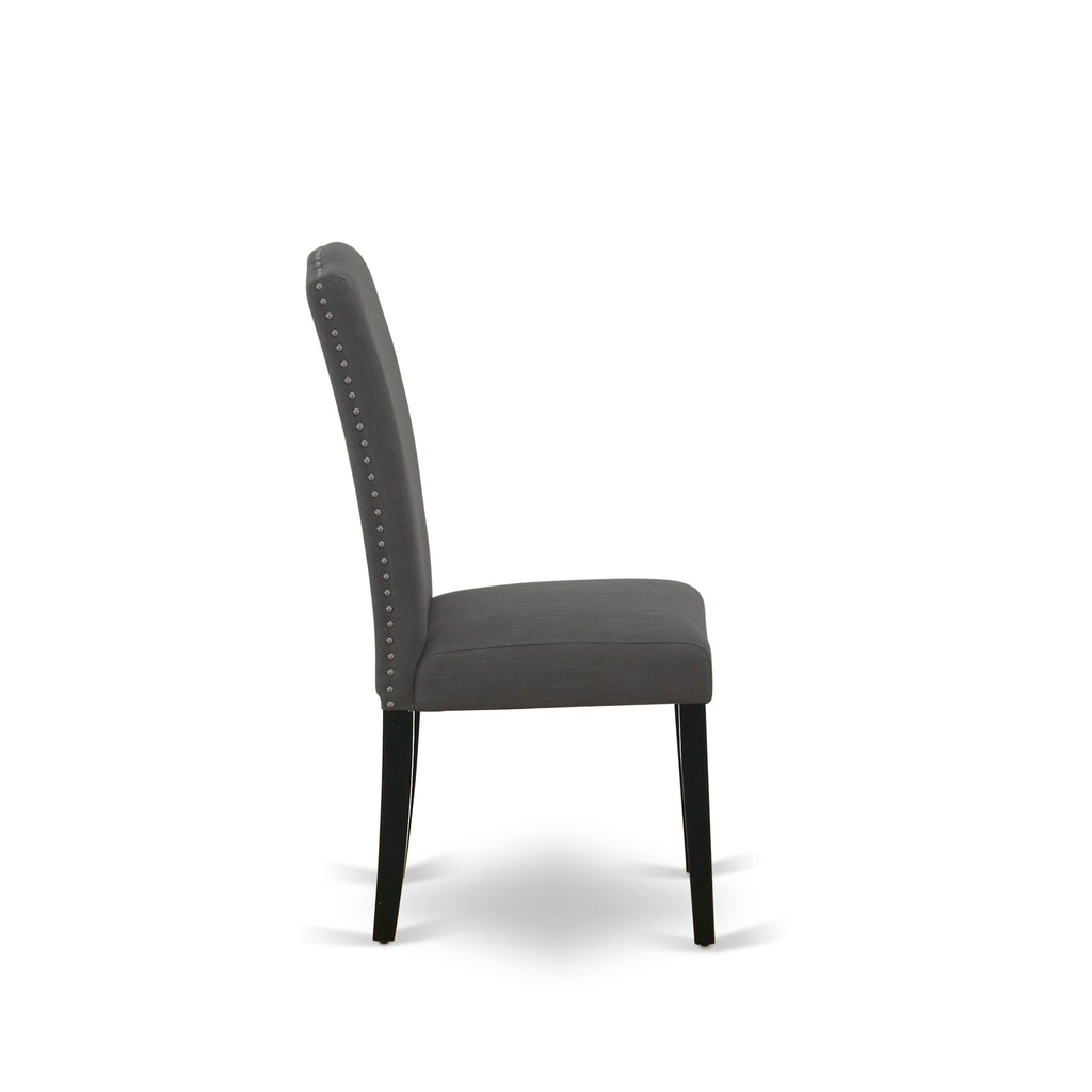 East West Furniture ENP1T20 Encinal Parson Dining Room Chairs - Nailhead Trim Dark Gotham Linen Fabric Padded Chairs