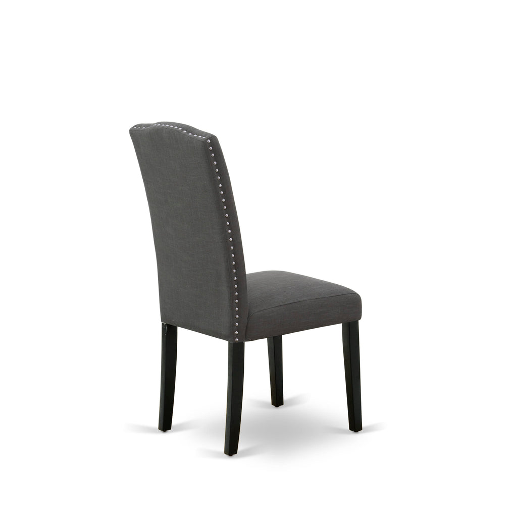 East West Furniture ENP1T20 Encinal Parson Dining Room Chairs - Nailhead Trim Dark Gotham Linen Fabric Padded Chairs