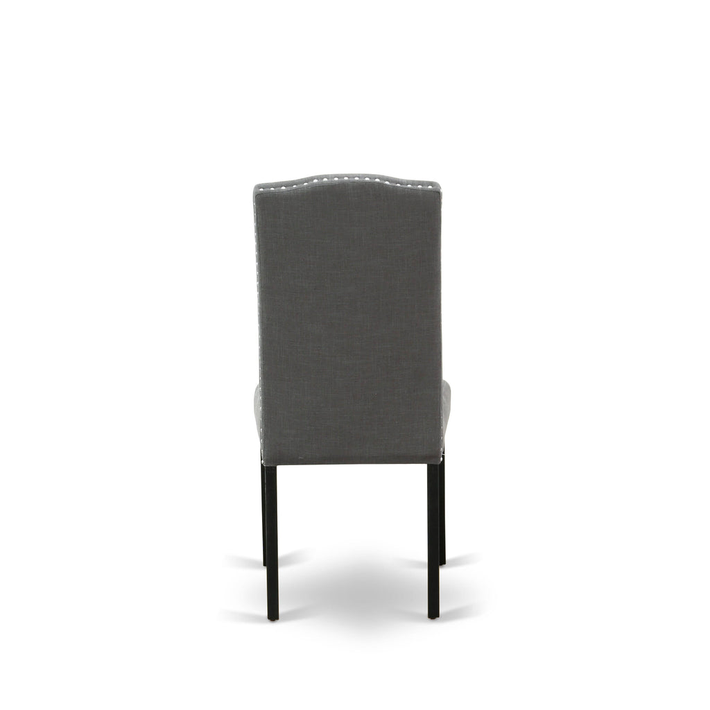 East West Furniture ENP1T20 Encinal Parson Dining Room Chairs - Nailhead Trim Dark Gotham Linen Fabric Padded Chairs