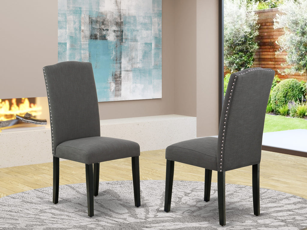 East West Furniture ENP1T20 Encinal Parson Dining Room Chairs - Nailhead Trim Dark Gotham Linen Fabric Padded Chairs