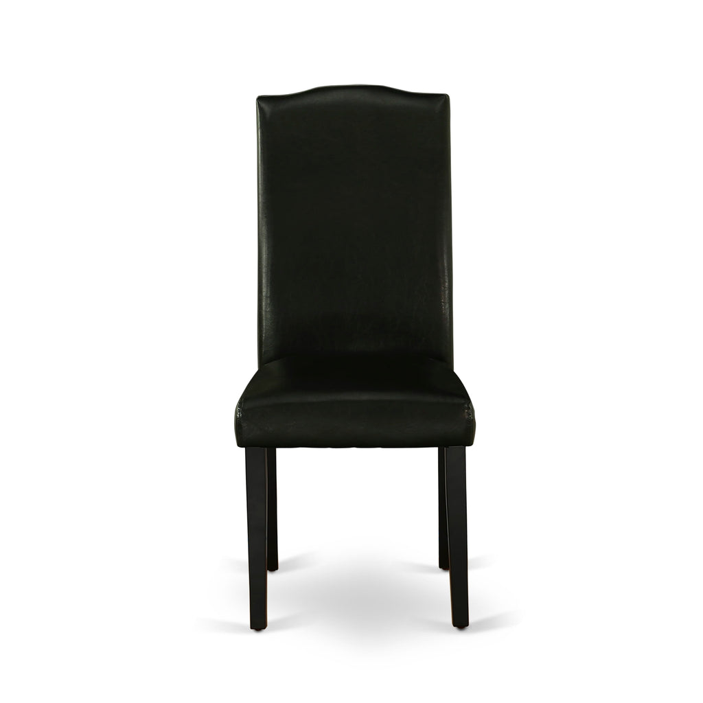 East West Furniture ENP1T69 Encinal Parson Dining Room Chairs - Nailhead Trim Black Faux Leather Padded Chairs