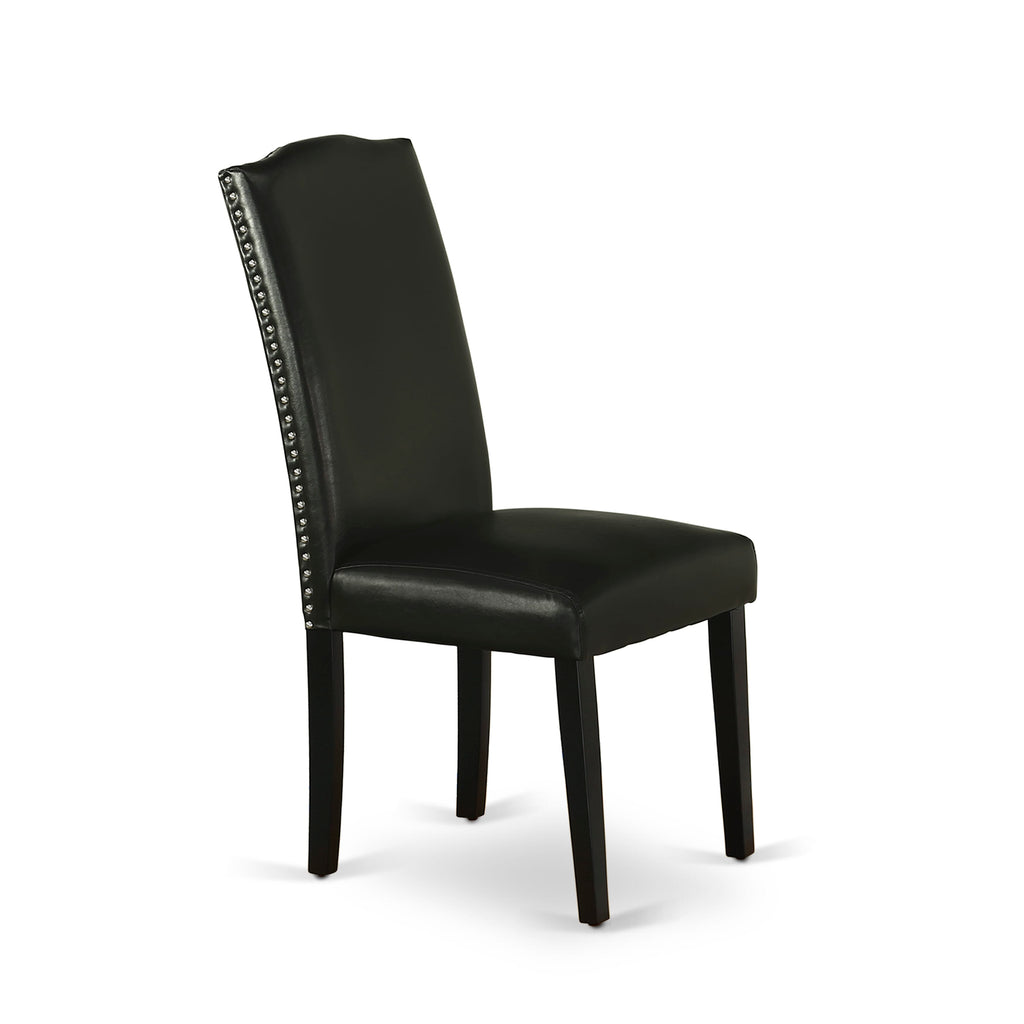 East West Furniture ENP1T69 Encinal Parson Dining Room Chairs - Nailhead Trim Black Faux Leather Padded Chairs