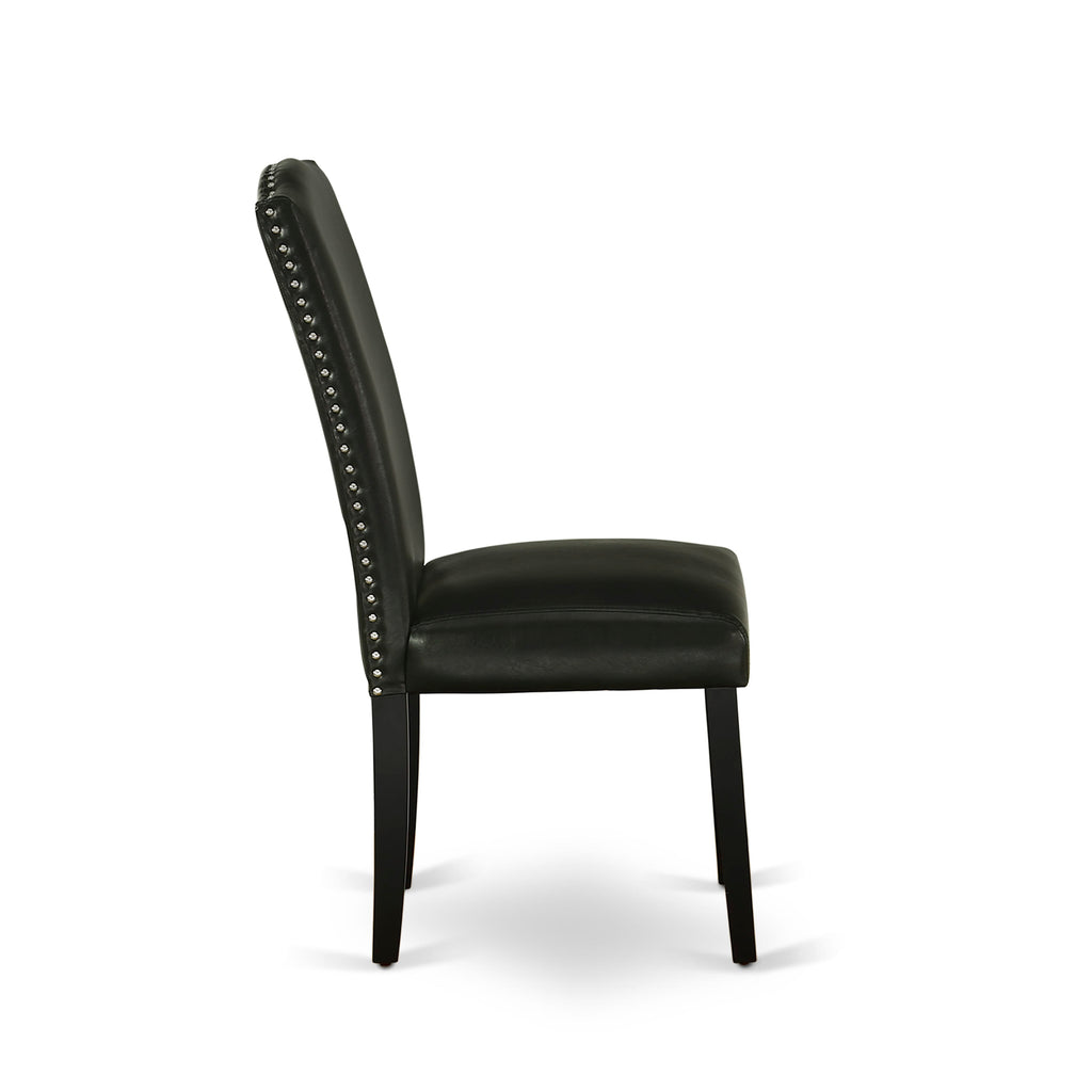 East West Furniture ENP1T69 Encinal Parson Dining Room Chairs - Nailhead Trim Black Faux Leather Padded Chairs