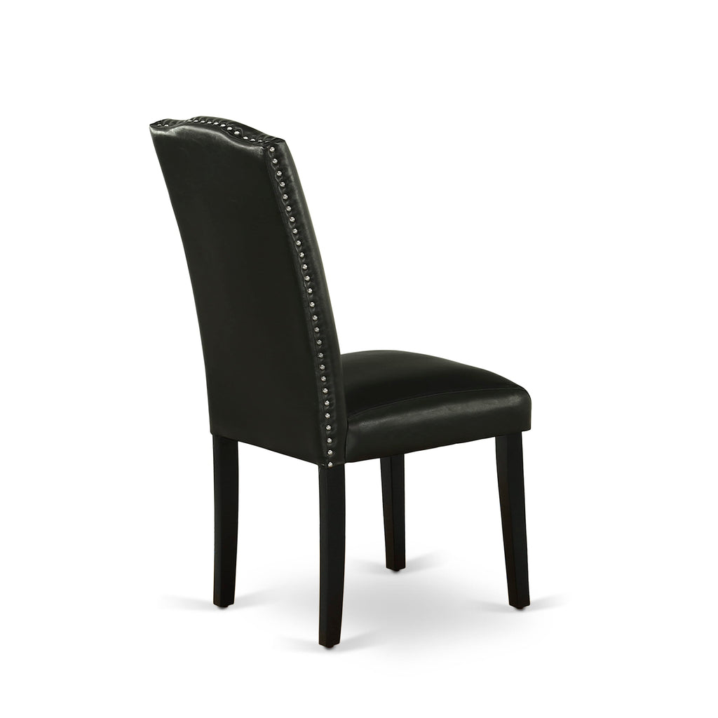East West Furniture ENP1T69 Encinal Parson Dining Room Chairs - Nailhead Trim Black Faux Leather Padded Chairs