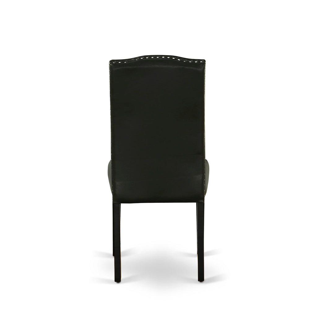 East West Furniture ENP1T69 Encinal Parson Dining Room Chairs - Nailhead Trim Black Faux Leather Padded Chairs