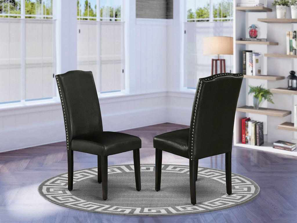 East West Furniture ENP1T69 Encinal Parson Dining Room Chairs - Nailhead Trim Black Faux Leather Padded Chairs