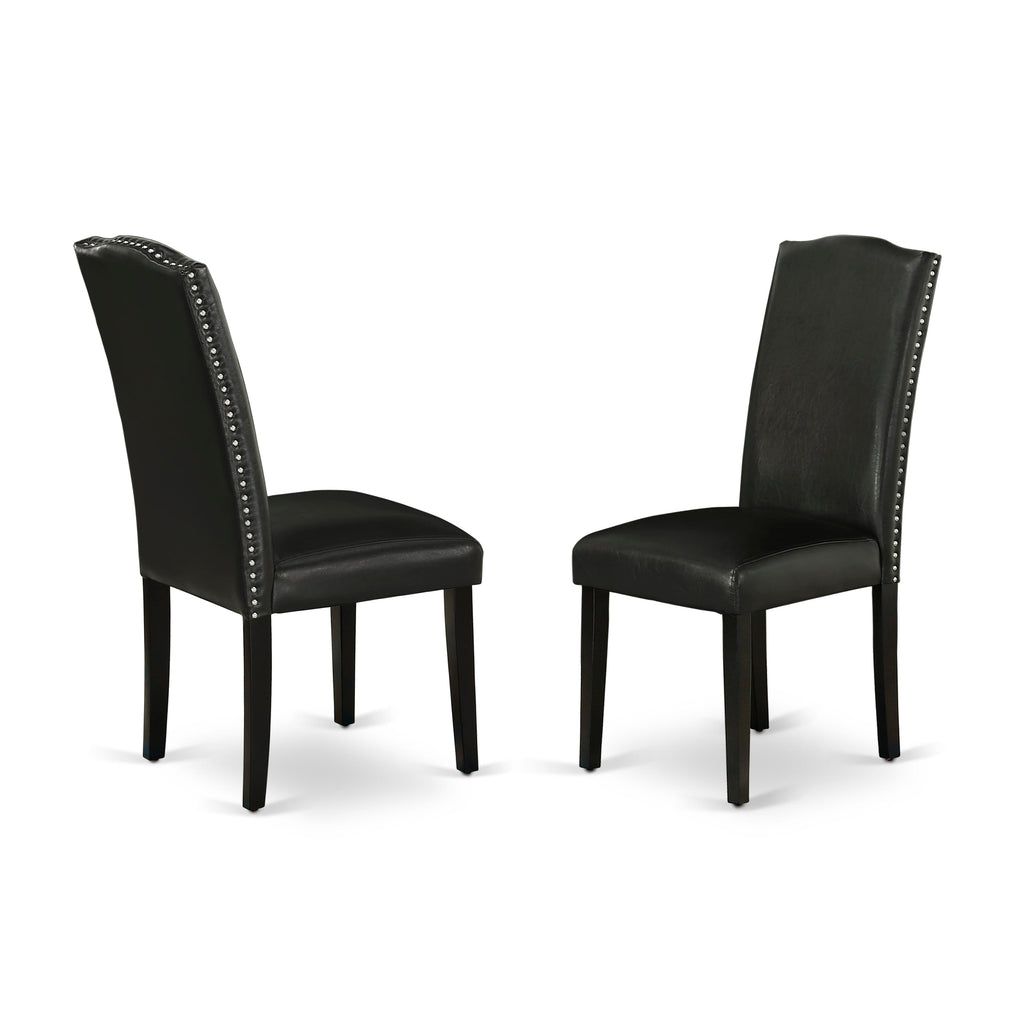 East West Furniture ENP1T69 Encinal Parson Dining Room Chairs - Nailhead Trim Black Faux Leather Padded Chairs