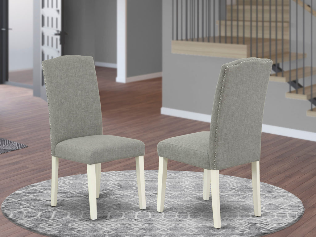 East West Furniture ENP2T06 Encinal Parson Dining Chairs - Nailhead Trim Dark Shitake Linen Fabric Padded Chairs