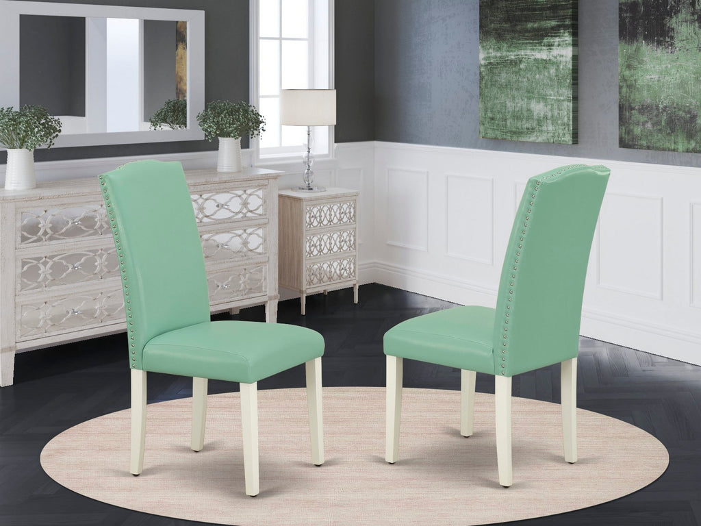 East West Furniture ENP2T57 Encinal Parson Kitchen Chairs - Nailhead Trim Pond Faux Leather Padded Dining Chairs