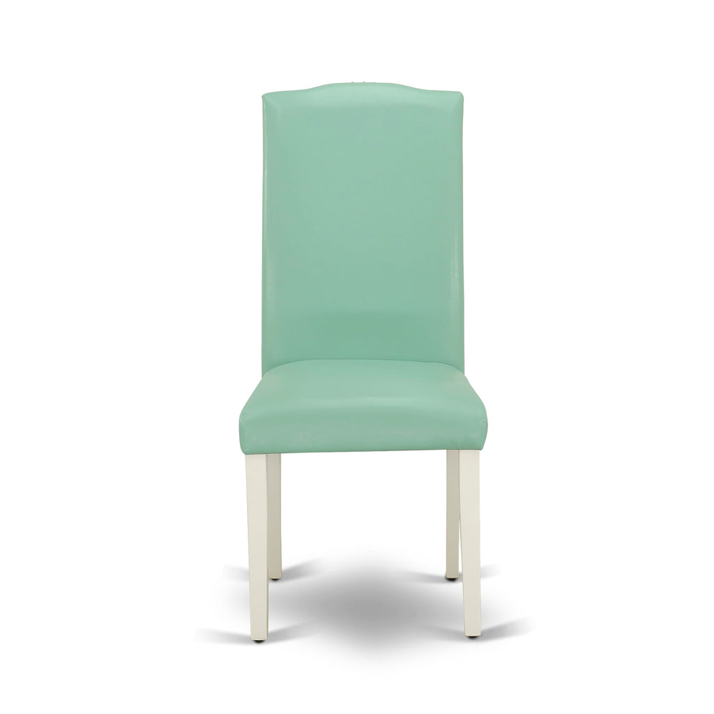 East West Furniture ENP2T57 Encinal Parson Kitchen Chairs - Nailhead Trim Pond Faux Leather Padded Dining Chairs