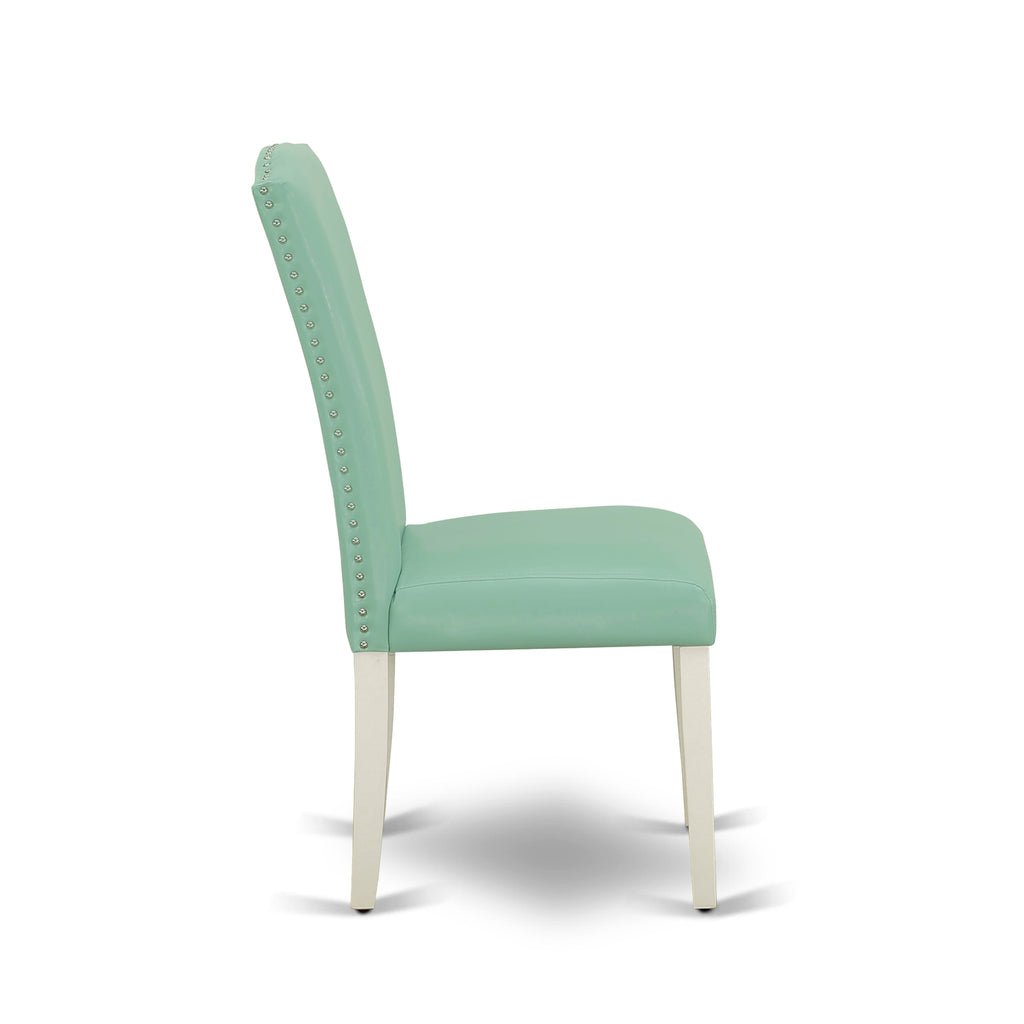 East West Furniture ENP2T57 Encinal Parson Kitchen Chairs - Nailhead Trim Pond Faux Leather Padded Dining Chairs