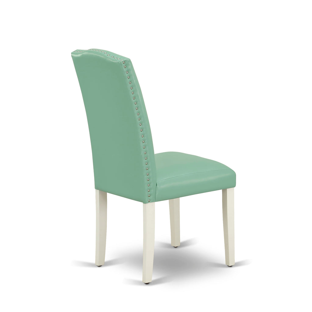 East West Furniture ENP2T57 Encinal Parson Kitchen Chairs - Nailhead Trim Pond Faux Leather Padded Dining Chairs