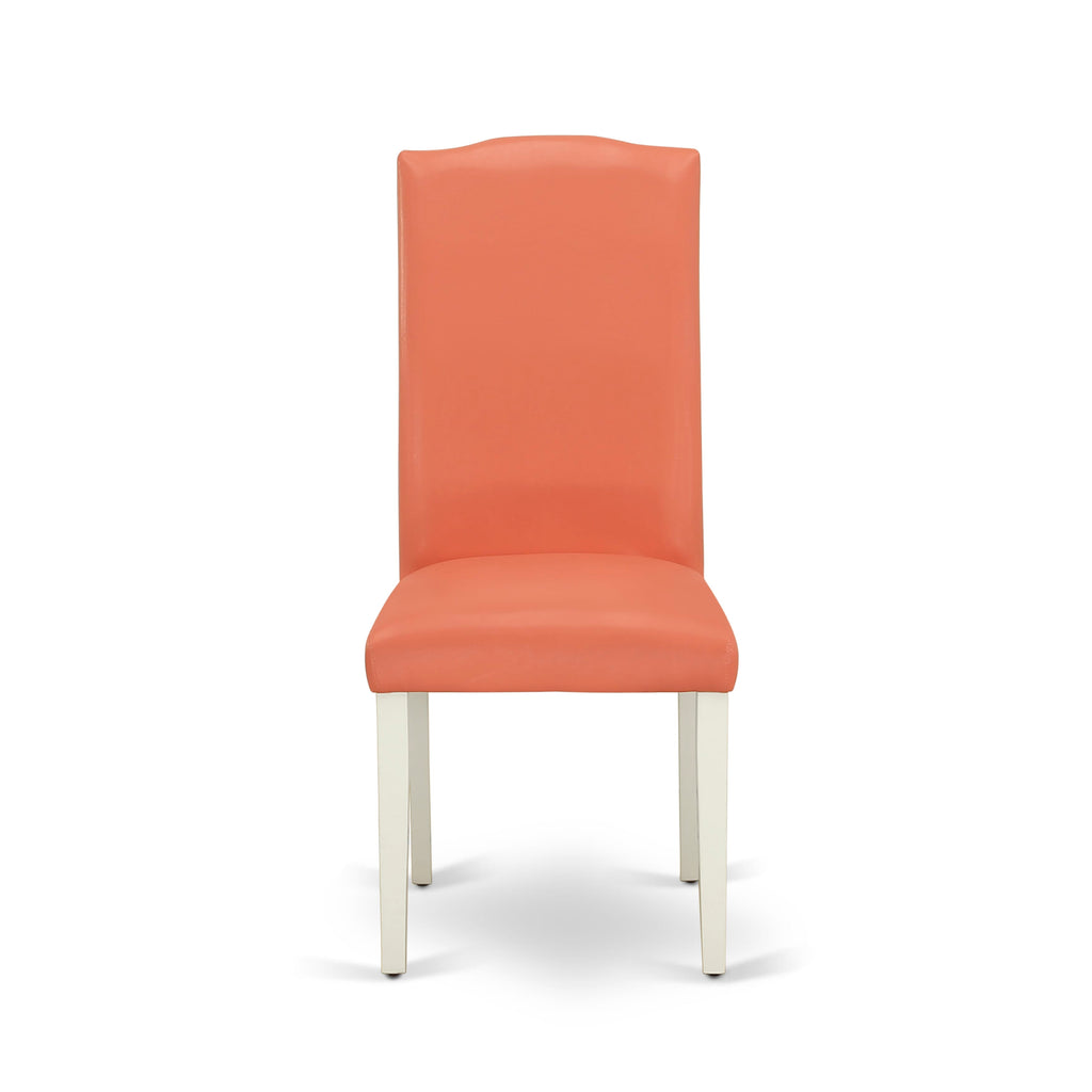 East West Furniture ENP2T78 Encinal Parsons Dining Chairs - Nailhead Trim Pink Flamingo Faux Leather Upholstered Chairs
