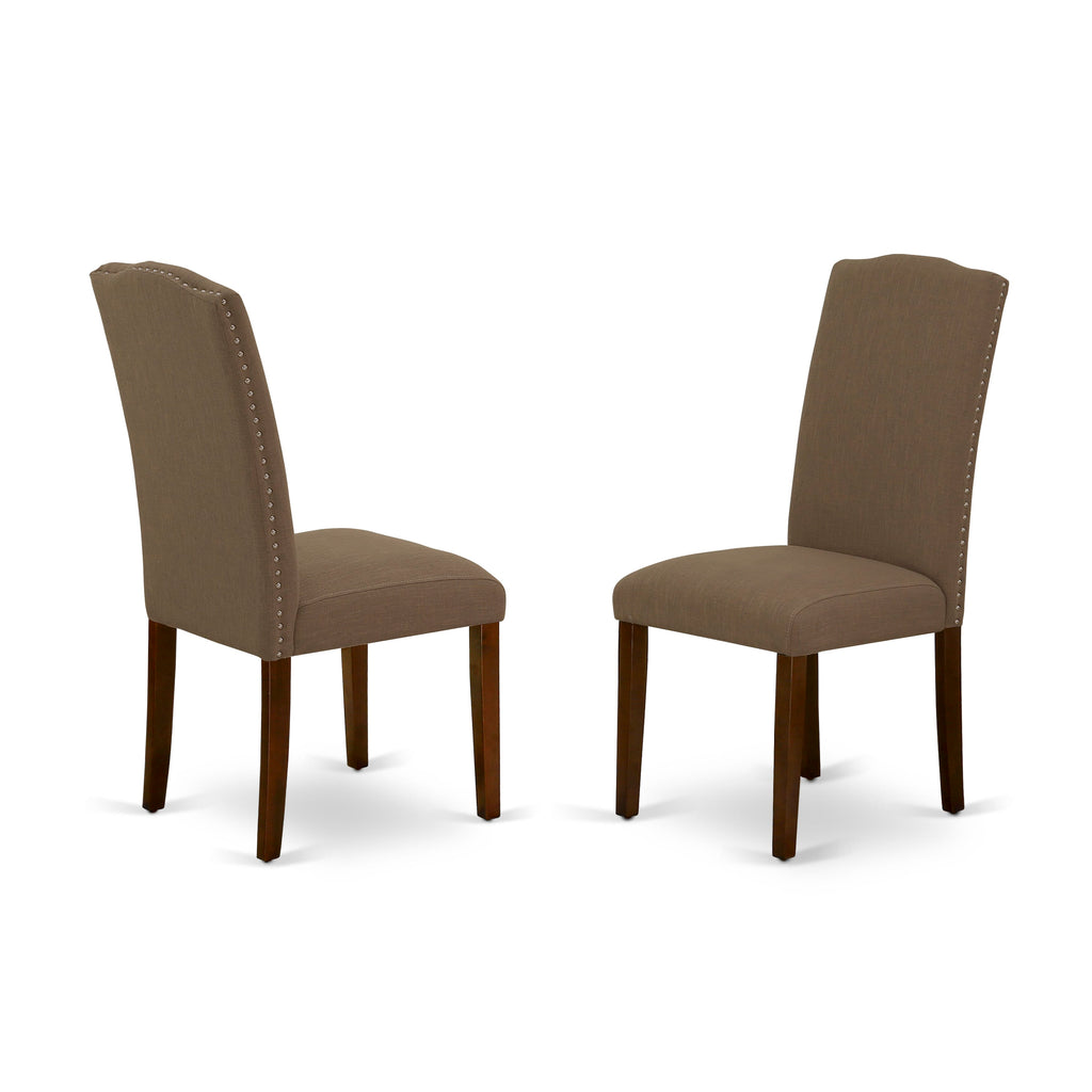 East West Furniture ENP3T18 Encinal Parson Dining Chairs - Nailhead Trim Dark Coffee Linen Fabric Upholstered Chairs