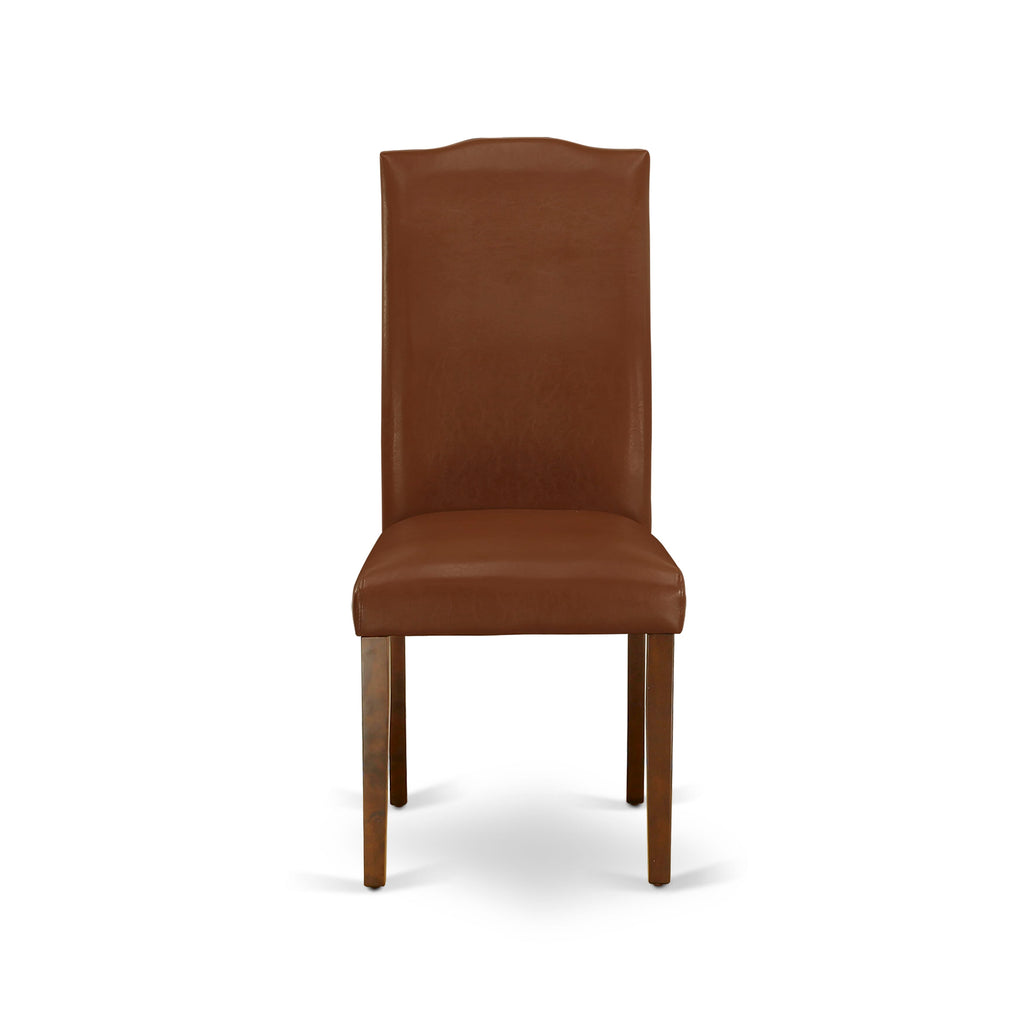 East West Furniture ENP3T66 Encinal Parsons Dining Chairs - Nailhead Trim Brown Faux Faux Leather Upholstered Chairs