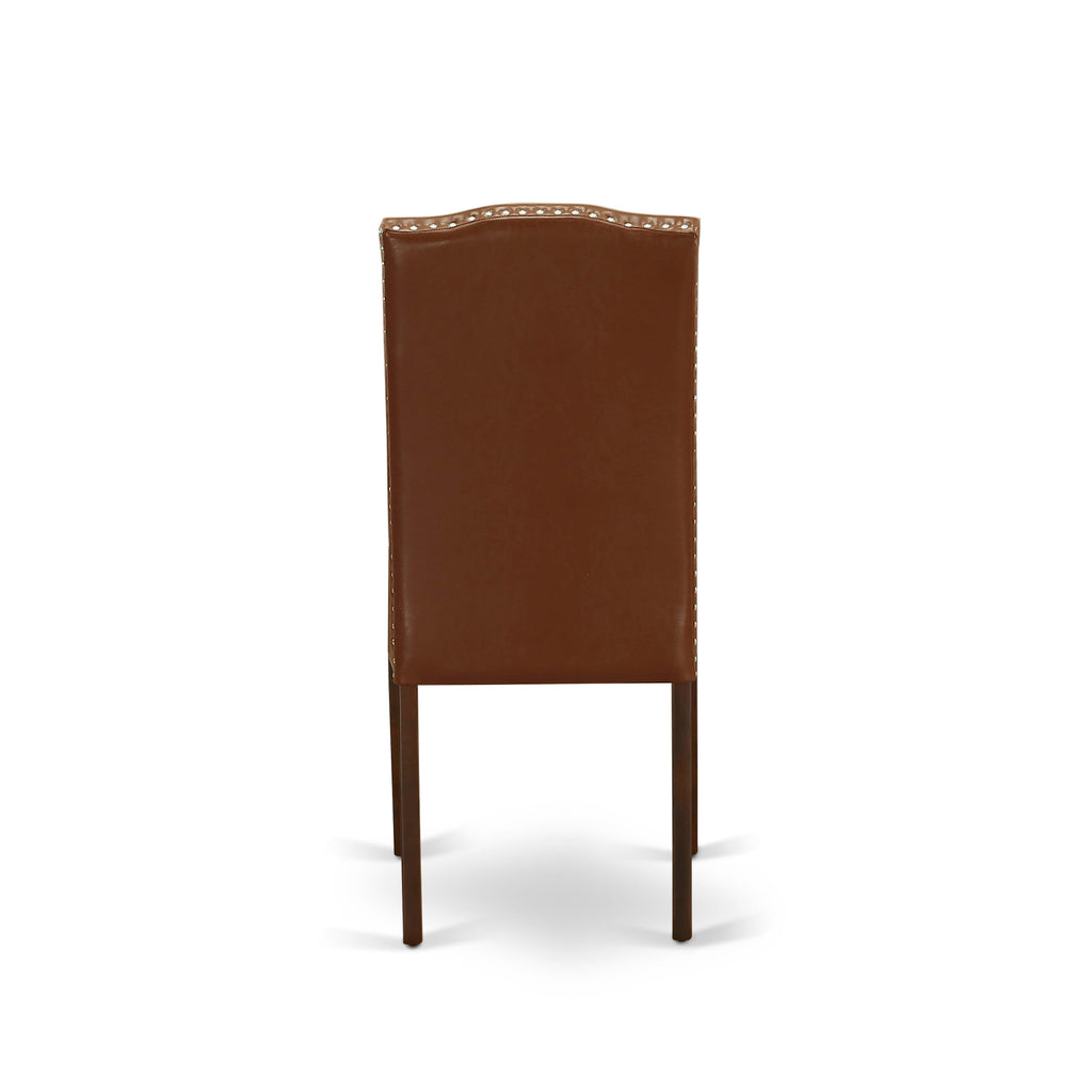 East West Furniture ENP3T66 Encinal Parsons Dining Chairs - Nailhead Trim Brown Faux Faux Leather Upholstered Chairs