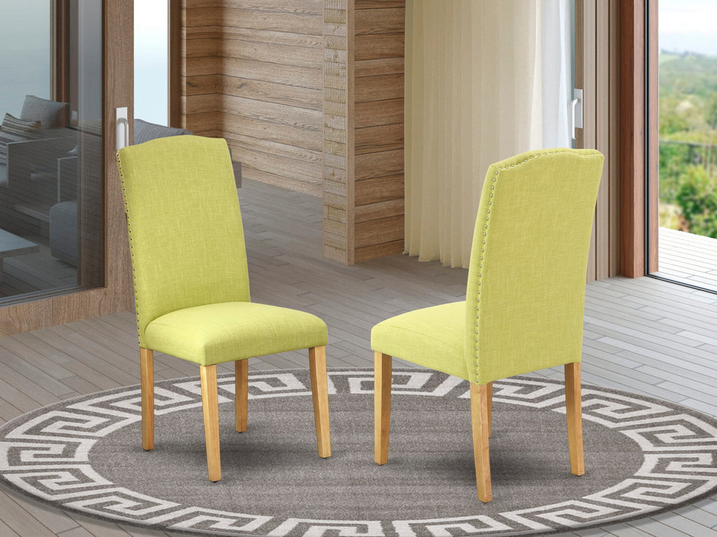 East West Furniture ENP4T07 Encinal Parson Dining Chairs - Nailhead Trim Limelight Linen Fabric Upholstered Chairs