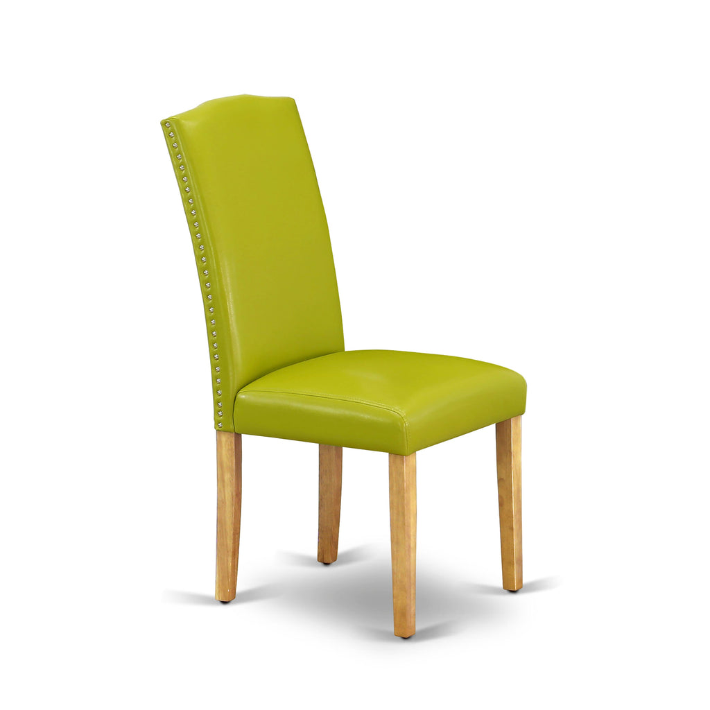 East West Furniture ENP4T51 Encinal Parsons Dining Chairs - Nailhead Trim Autumn Green Faux Leather Upholstered Chairs