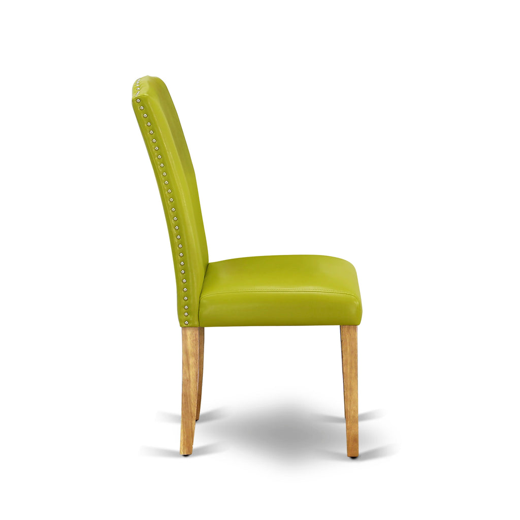 East West Furniture ENP4T51 Encinal Parsons Dining Chairs - Nailhead Trim Autumn Green Faux Leather Upholstered Chairs
