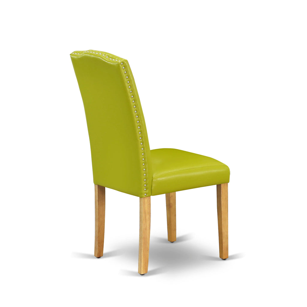 East West Furniture ENP4T51 Encinal Parsons Dining Chairs - Nailhead Trim Autumn Green Faux Leather Upholstered Chairs