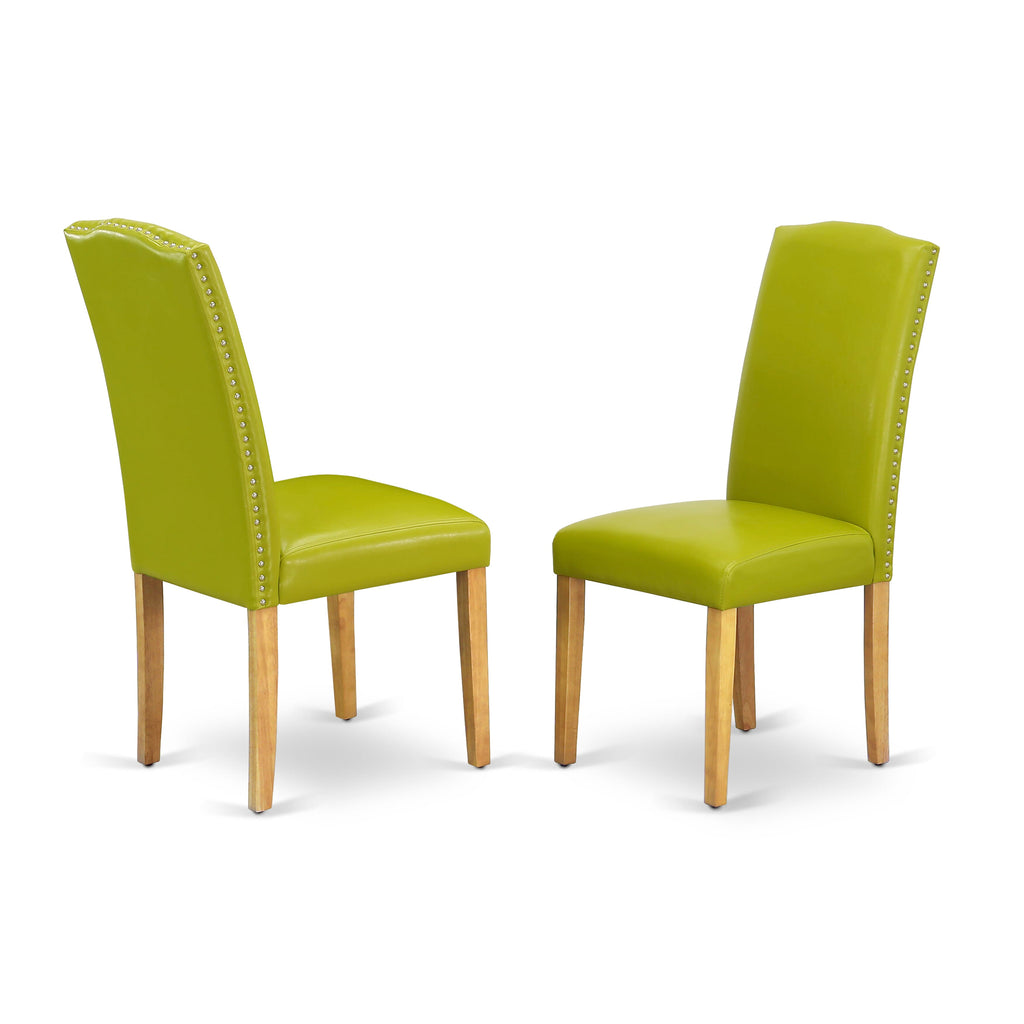 East West Furniture ENP4T51 Encinal Parsons Dining Chairs - Nailhead Trim Autumn Green Faux Leather Upholstered Chairs